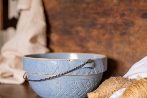 Antique Salt Glazed Stoneware Blue Bowl - Scientific Electric